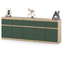 Komoda Do Sypialni 200cm 5 Szuflad Nowoczesna Dąb Sonoma Butelkowa Zieleń