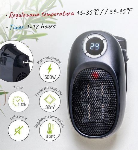 TERMOWENTYLATOR EASY HEATER GRZEJNIK ELEKTRYCZNY FARELKA 1500W na Arena.pl