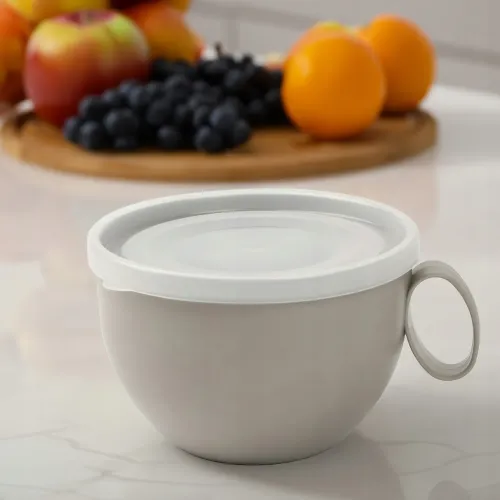 KUBEK NA JOGURT MUSLI OWSIANKĘ 500 ML POJEMNIK PLASTIKOWY Z POKRYWKĄ BEŻOWY na Arena.pl