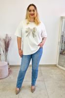 Kremowa Oversizowa Bluzka Damska z Aplikacją Wstążka XL/2XL
