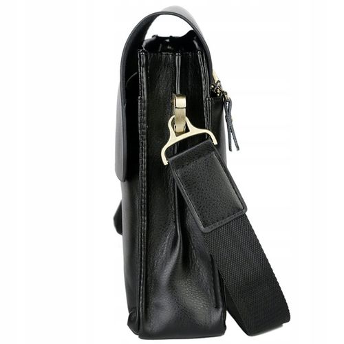 TORBA MĘSKA SKÓRZANA LISTONOSZKA NA RAMIĘ Z KIESZENIĄ Z KLAPĄ CZARNA na Arena.pl