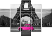 105CM 150CM OBRAZ 5 ELEM RÓŻOWE AUTKO PARYŻU DRUK