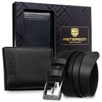 zestaw prezentowy: skórzany portfel męski w czarnym kolorze bez zapięcia