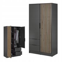 SZAFA GARDEROBA SOREN 2D GRAFIT 200CM OTWIERANA DUŻA PÓŁKI DRĄŻEK