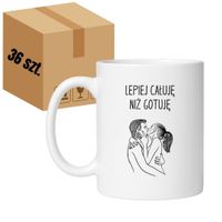 KUBEK "LEPIEJ CAŁUJĘ NIŻ GOTUJĘ" Wzór - Klasyczny Biały 330 ml - 36 sztuk