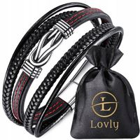 SZEROKA Czarna Skórzana Bransoletka MĘSKA STAL NIERDZEWNA 316 L Na Magnes