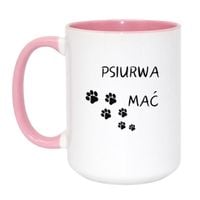KUBEK "PSIURWA MAĆ" Wzór - Duży Biało-Różowy 450 ml
