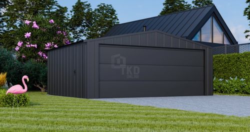 Garaż blaszany 5x4 - brama segmentowa drzwi blacha na rąbek dach TKD376 na Arena.pl