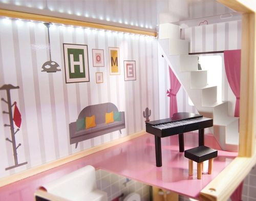 DOMEK DLA LALEK DREWNIANY LED Akcesoria Laleczki 3 Poziomy Duży Mebelki na Arena.pl