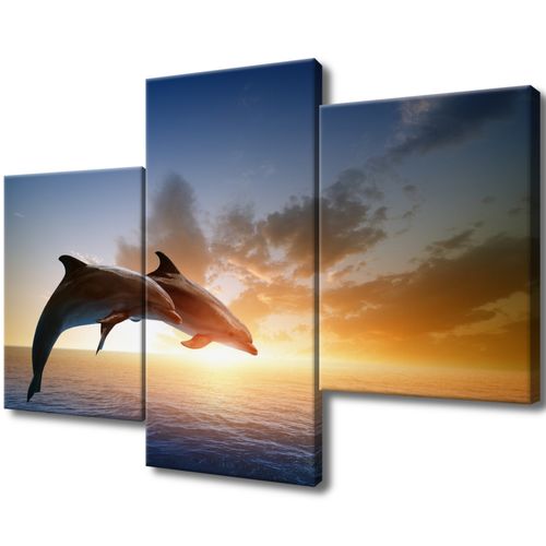 Obraz Tryptyk 90X60 Delfiny Dolphins Jumping Skac na Arena.pl