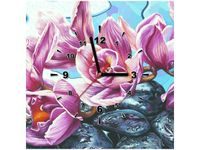 50X50CM ZEGAR ŚCIENNY RÓŻOWE KWIATY KAMYKACH ABSTRAKCJA DREWNO