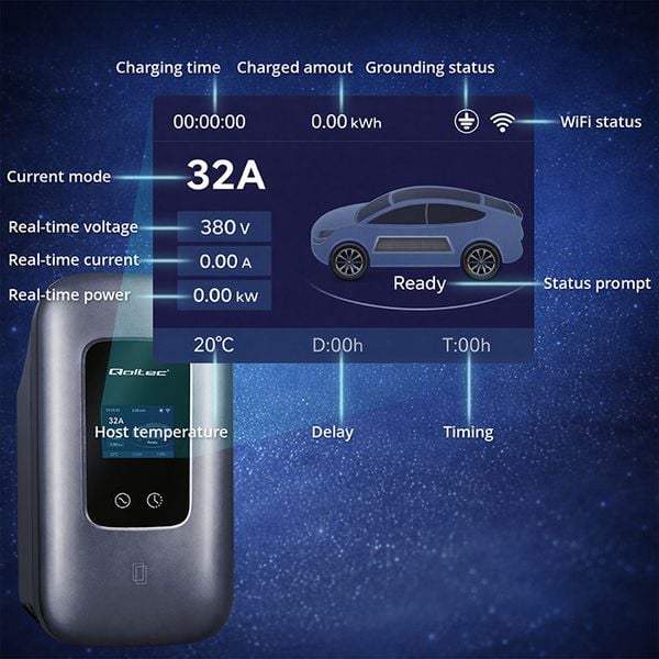 Qoltec Wallbox 22kW Typ 2 WiFi RFID 5m zdjęcie 4