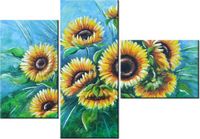 100CM 80 OBRAZ 3 ELEM SŁONECZNIKI NIEBIESKIM ŚCIENNY