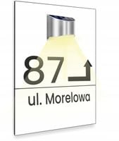 biała TABLICZKA podświetlana ADRESOWA ze strzałką nierdzewna dibond 30x20