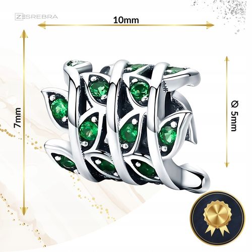 CHARMS ZIELONE LISTKI srebro 925 pnącze srebrne koralik zawieszka liście na Arena.pl