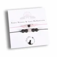 Zestaw bransoletek dla par przyjaciół kamień naturalny kwarc różowy i lawa