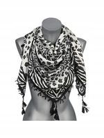 Jordan Collection - chustka z frędzlami folk panterka szary czarny DA-65C