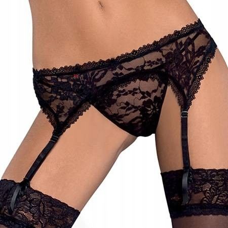 Pas do pończoch i stringi z kwiatowej koronki S/M zdjęcie 4