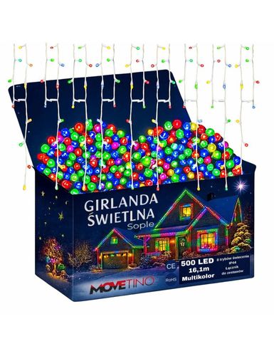 Sople świetlne LED 500 – kurtyna 13,4 m, wielokolorowa, IP44, 8 trybów na Arena.pl