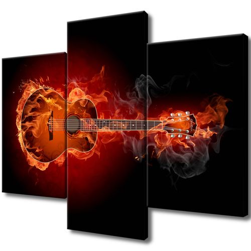 Obraz Tryptyk 90X70 Płonąca Gitara Gitara W Ogniu na Arena.pl