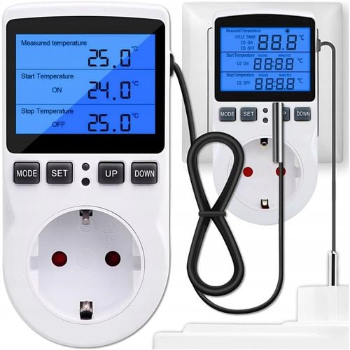 TERMOSTAT ELEKTRONICZNY REGULATOR TEMPERATURY GNIAZDO SIECI 230V MAX. 3680W na Arena.pl