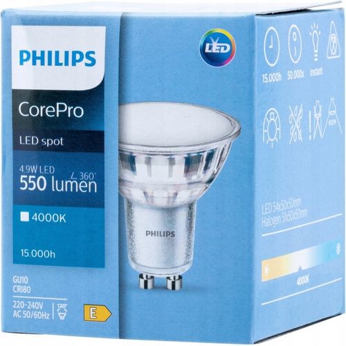 10x ŻARÓWKA LED GU10 4,9W 4000K 120° 550lm PHILIPS na Arena.pl