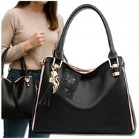 Torebka Damska Skórzana BAD&BAGS Na Ramię Torba Shopperka Czarna Pojemna