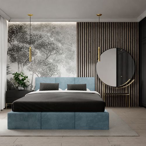 ŁÓŻKO TAPICEROWANE DO SYPIALNI 180x200 ŁÓŻKO PODWÓJNE Z POJEMNIKIEM MORSKIE na Arena.pl