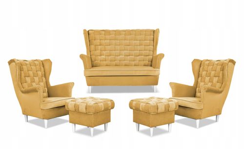 Zestaw wypoczynkowy Carol sofa fotele pufy paski Family Meble żółty miodowy na Arena.pl