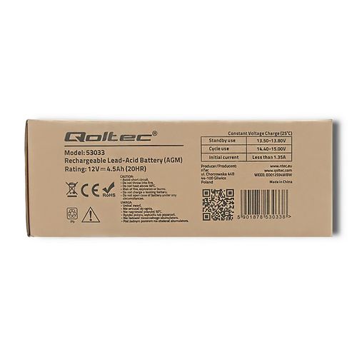 Qoltec Akumulator AGM  | 12V | 4.5Ah | max 67.5A na Arena.pl