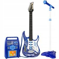 GITARA ELEKTRYCZNA DLA DZIECI MIKROFON STATYW + WZMACNIACZ EFEKTY MELODIE