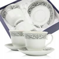 ZESTAW FILIŻANEK Z TALERZYKAMI NA PREZENT 250 ML PORCELANA DO KAWY HERBATY
