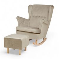 Beżowy Fotel Bujany Uszak + Podnóżek + Poduszka