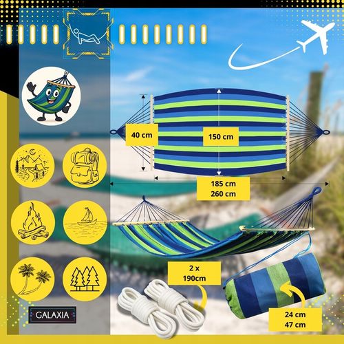 HAMAK OGRODOWY DWUOSOBOWY XXL 260x150 2 Osobowy Turystyczny Z DRĄŻKIEM DUŻY na Arena.pl