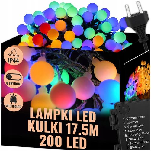 LAMPKI ŚWIĄTECZNE CHOINKOWE KULKI 200LED ZEWNĘTRZNE WEWNĘTRZNE MULTIKOLOR na Arena.pl