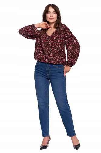 Koszula Damska Bluzka z Bufiastymi Rękawami w Kwiatki BORDOWY MORAJ - M na Arena.pl