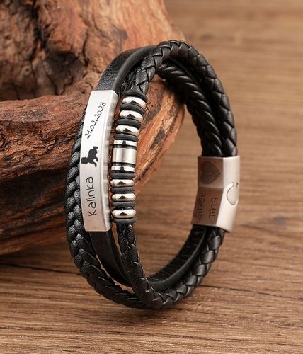 Bransoletka OJCA syna męska skórzana KOLUSZKA srebrne z grawerem PREZENT na Arena.pl