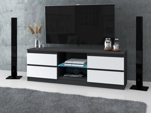 Szafka Stolik Do Salonu Rtv Quattro 4 Szuflady 138cm Pojemna Szara Biała na Arena.pl