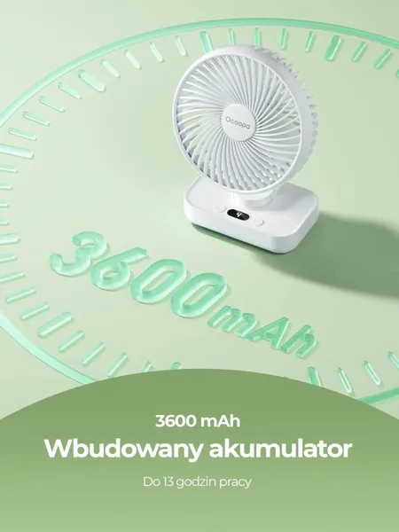 Wentylator stołowy Ocoopa D606Y white akumulator USB oscylator zdjęcie 5