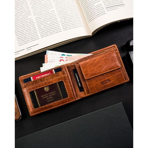 skórzany portfel męski w kolorze brązowym z systemem rfid - peterson na Arena.pl