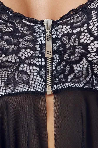 cottelli lingerie babydoll z koronką i zamkiem + stringi m czarna na Arena.pl