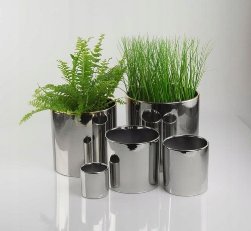Doniczka Osłonka Ceramiczna Walec Srebrny Do Kwiatów i Kompozycji 15 cm na Arena.pl