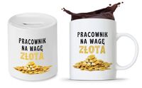 Dla Pracownika Prezent Zestaw Skarbonka + Kubek Z Nadrukiem Ze Zdjęciem