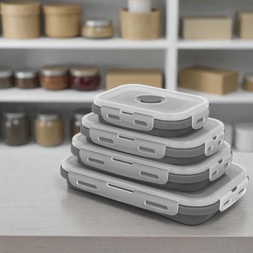 zestaw 4 silikonowych składanych pojemników na żywność pokrywami 3345 na Arena.pl