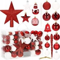 BOMBKI CHOINKOWE NA CHOINKĘ ZESTAW 6/4/3cm 105szt BIAŁE CZERWONE NIETŁUKĄCE