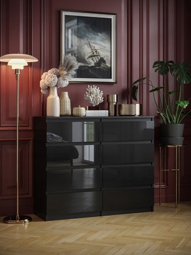 Komoda 8 Szuflad Do Salonu Sypialni Duża Pojemna Pari 8 Czarny Połysk na Arena.pl