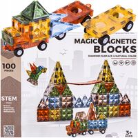 Klocki Magnetyczne Konstrukcyjne Panele Magnetic TILES Pojazdy Figury 100