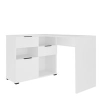 Biurko narożne ABS N4 białe uchwyty czarne krawędziowe