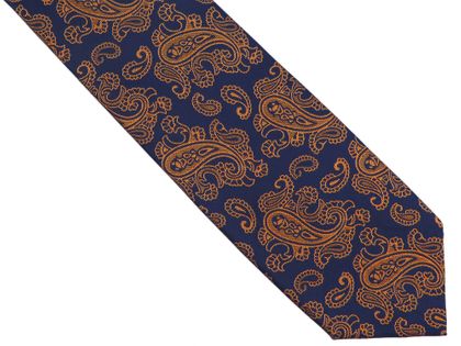 Granatowy krawat męski w pomarańczowy paisley D254