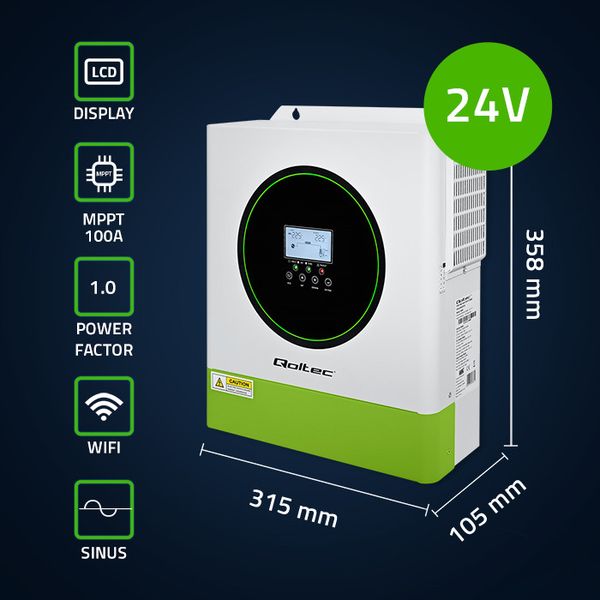 Qoltec Inwerter Solarny Off-Grid 3500W Sinus MPPT zdjęcie 3